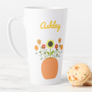 Tasse Latte Fleurs d'action de grâces en Citrouille Nom person