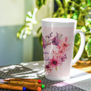 Tasse Latte Fleurs d'amour Noms personnalisés Saint Valent
