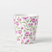 Tasse Latte Fleurs d'aquarelle lâche bohème rose et vert (Devant)