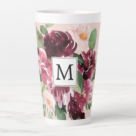 Tasse Latte Fleurs d'aquarelle modernes Monogrammes (Devant)
