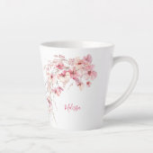 Tasse Latte Fleurs d'aquarelle rose Monogramme blanc (Droite)