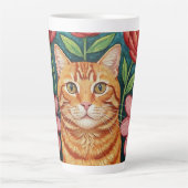 Tasse Latte Fleurs d'art populaire de chat orange (Devant)