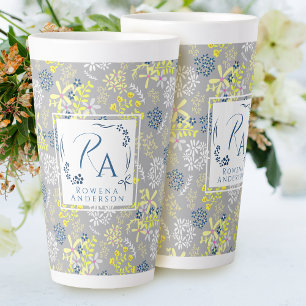 Tasse Latte Fleurs de bouquet minuscules lavande gris