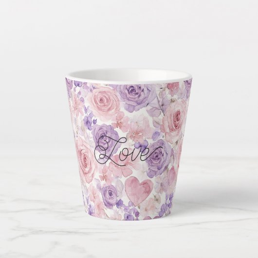 Tasse Latte Fleurs de cœurs de teint rose violet (Devant)