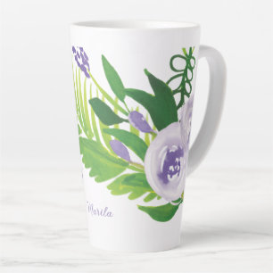 Tasse Latte Fleurs de couleur violette à l'aquarelle