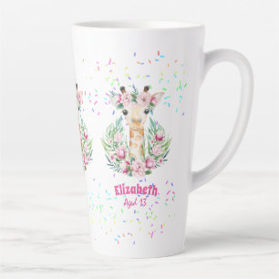 Tasse Latte Fleurs de girafe Boho Nommées Filles, Cadeaux Ados
