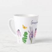 Tasse Latte Fleurs de jardin et papillons Grand-mère Anniversa (Angle gauche)