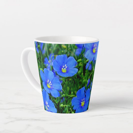 Tasse Latte Fleurs de lin bleu lin (Angle gauche)