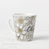 Tasse Latte Fleurs de Lotus Blanc Or Personnalisées (Angle gauche)