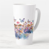 Tasse Latte Fleurs de prairie sauvage avec papillons nom modif (Angle droit)