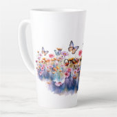 Tasse Latte Fleurs de prairie sauvage avec papillons nom modif (Angle gauche)