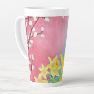 Tasse Latte Fleurs de printemps, Daffodiques, Salix caprea & V