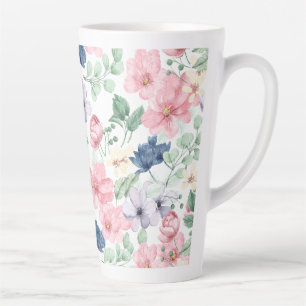 Tasse Latte Fleurs de printemps et Motif Feuille