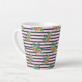 Tasse Latte Fleurs de rayures noires et roses (Angle gauche)