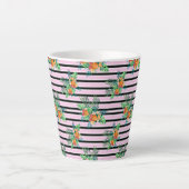 Tasse Latte Fleurs de rayures noires et roses (Devant)