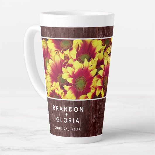 Tasse Latte Fleurs de soleil d'automne rustiques sur Mariage d (Angle gauche)