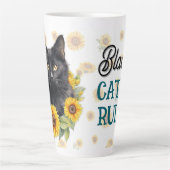Tasse Latte Fleurs de soleil de chat noir dire (Devant)