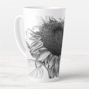 Tasse Latte Fleurs De Soleil Géantes Vintage Art Noir Et Blan