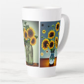 Tasse Latte Fleurs de soleil générées par Ai dans les vases (Angle droit)