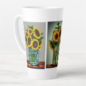 Tasse Latte Fleurs de soleil générées par Ai dans les vases (Angle gauche)