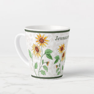 Tasse Latte Fleurs de soleil personnalisées sur les Feuilles d