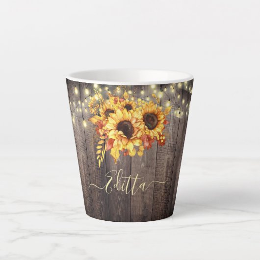 Tasse Latte Fleurs de soleil rustiques Lumières à cordes de bo (Devant)