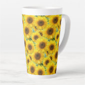 Tasse Latte Fleurs de soleil sur Turquoise (Angle droit)