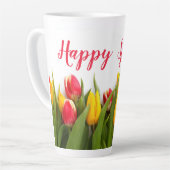 Tasse Latte Fleurs de tulipes printanières heureuses (Angle gauche)