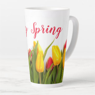 Tasse Latte Fleurs de tulipes printanières heureuses Saisonniè