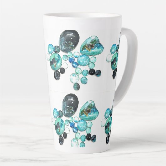 Tasse Latte Fleurs de verre de mer et bling (Angle droit)