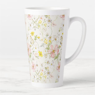 Tasse Latte fleurs délicates avec un papillon de style chinois