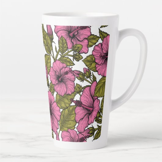 Tasse Latte Fleurs d'hibiscus roses (Droite)
