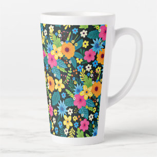 Tasse Latte Fleurs Ditsy Vibrantes Motif Floral Design-43785