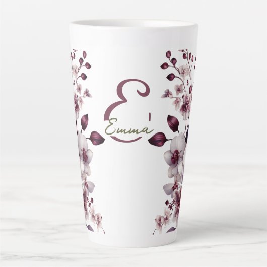 Tasse Latte Fleurs d'orchidées blanches délicates Monogramme (Devant)
