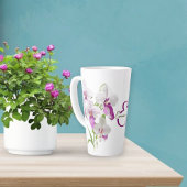 Tasse Latte Fleurs d'orchidées blanches délicates Monogramme