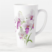 Tasse Latte Fleurs d'orchidées blanches délicates Monogramme (Droite)