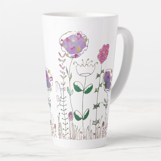 Tasse Latte Fleurs en techniques mixtes (Angle droit)