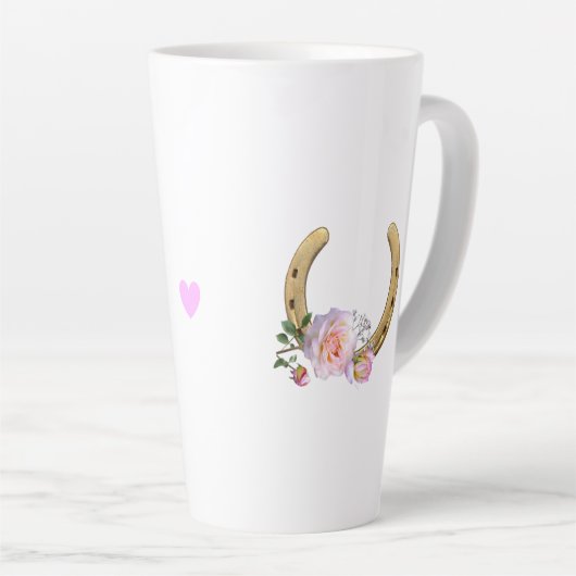 Tasse Latte Fleurs et coeur en fer à cheval (Angle droit)