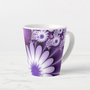 Tasse Latte Fleurs et cœurs abstraits de l'amour fractal