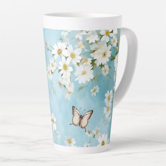 Tasse Latte Fleurs et papillons (Angle droit)