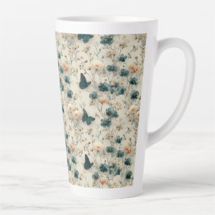 Tasse Latte Fleurs et papillons printaniers vintage