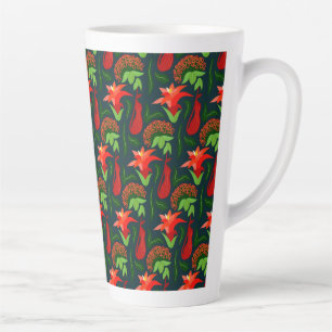 Tasse Latte Fleurs Exotiques Colorées Motif de Feuilles