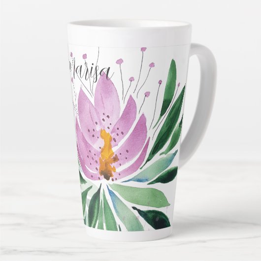 Tasse Latte Fleurs Fleur Fleur Violet Oeuvre originale Aquarel (Angle droit)
