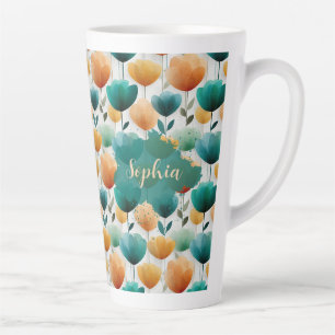Tasse Latte Fleurs Florales Jaunes et Vertes de Printemps Vint