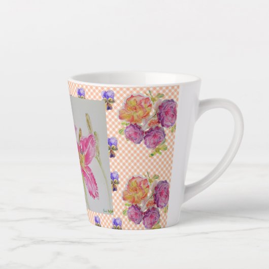 Tasse Latte Fleurs florales Shabby Chic rose Lily En vichy Ros (Droite)