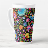 Tasse Latte Fleurs folkloriques Wycinanki noir  (Angle gauche)