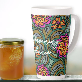 Tasse Latte Fleurs Funky Bonjour Personnel