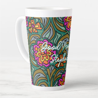 Tasse Latte Fleurs Funky Bonjour Personnel