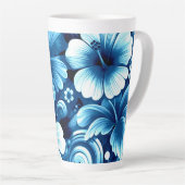 Tasse Latte Fleurs hawaïennes tropicales Hibiscus Motif bleu (Angle droit)
