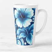 Tasse Latte Fleurs hawaïennes tropicales Hibiscus Motif bleu (Droite)